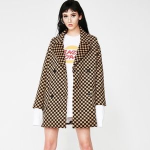 Lazy Oaf Oversized Checkered Peacoat Size Small
